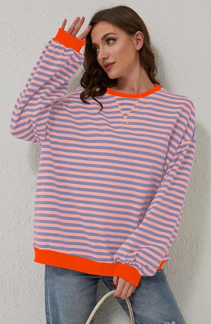 Levoire | Pull décontracté rayé Orange bleu