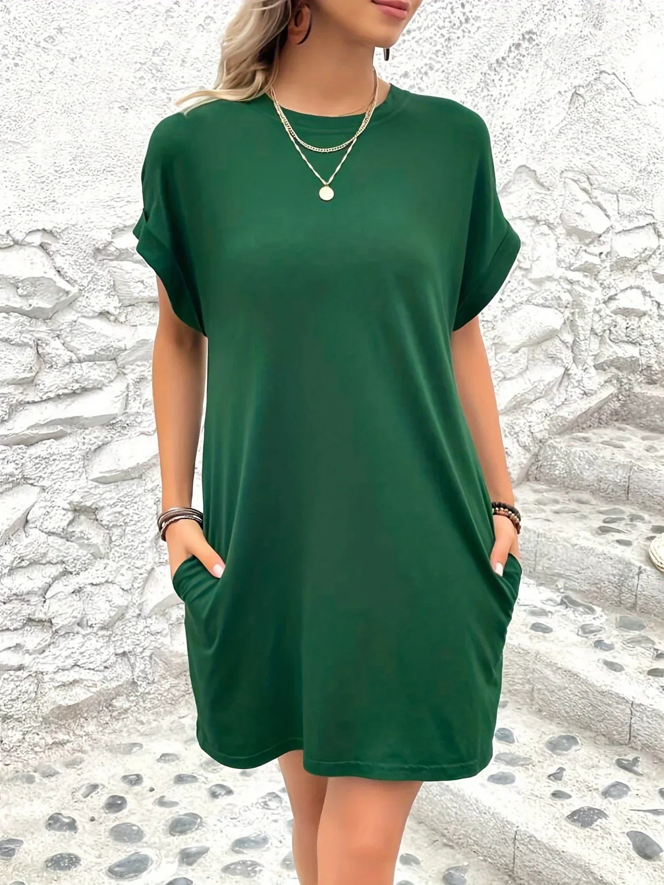 Levoire | Robe Avec Col Rond Et Poches Vert