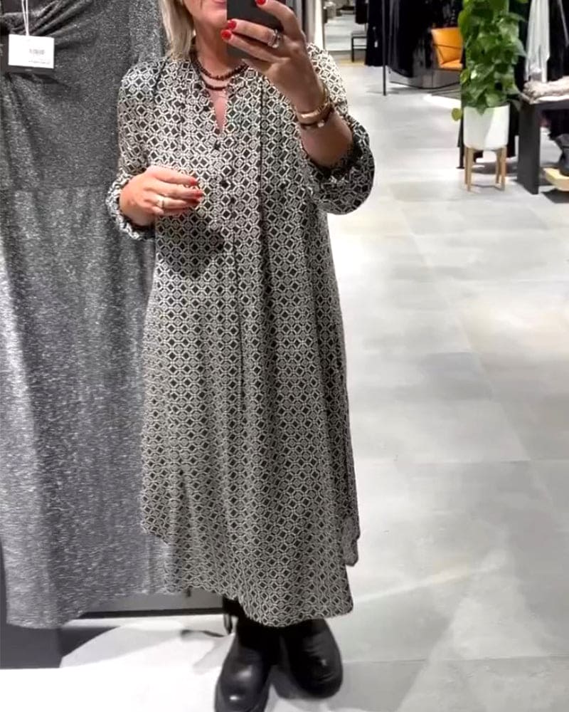 Levoire | Robe Avec Décolleté En V Et Motif Géométrique Noir