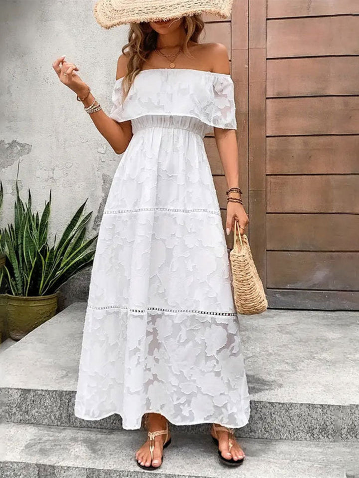 Levoire | Décolleté Épaules Nues Robe Maxi À Manches Courtes Blanc