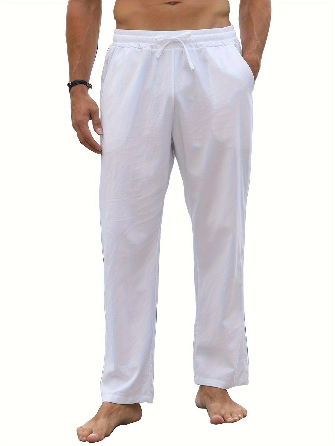 Levoire | Pantalons Décontractés Pour Hommes En Coton Et Lin Blanc