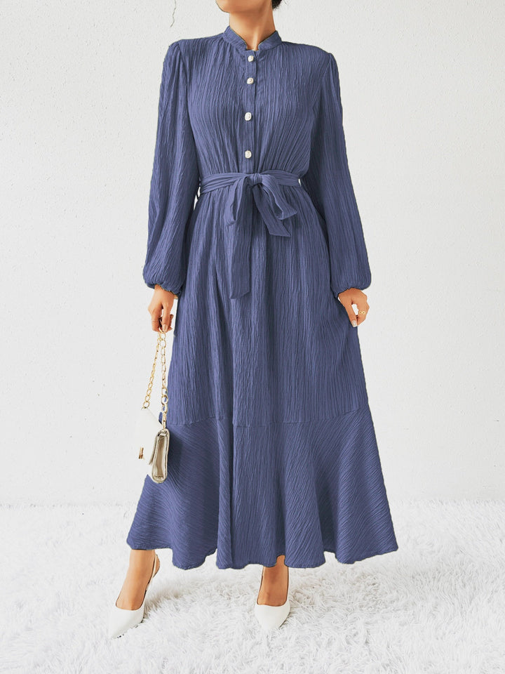 Levoire | Robe À Manches Longues Et Ceinture À Nœuds Bleu