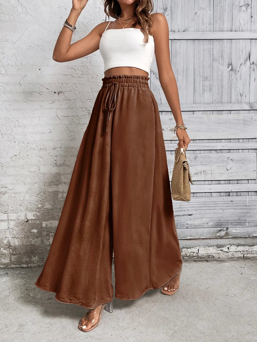 Levoire | Honey Tied Pantalon Large Taille Haute Braun