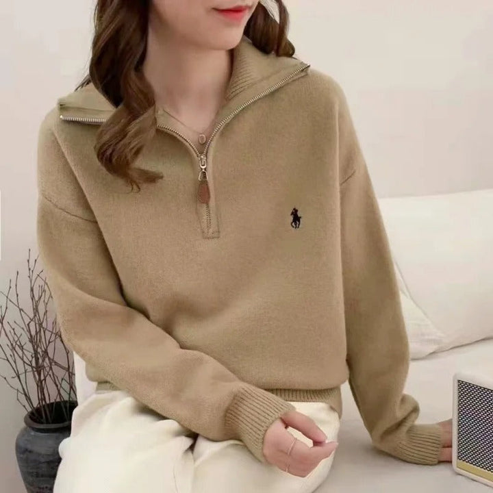 Levoire | Pull Confortable Avec Fermeture Éclair Khaki Une taille