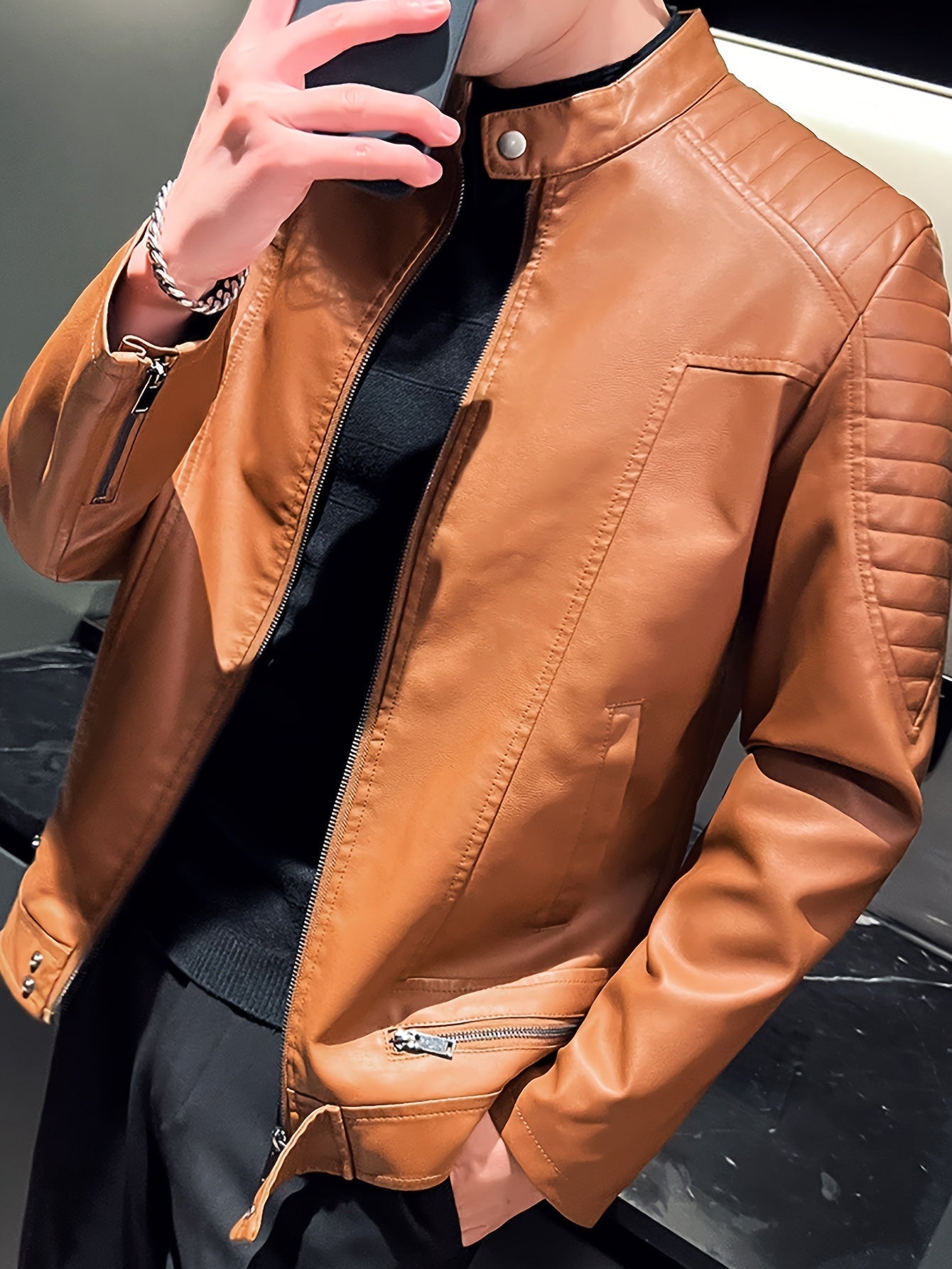 Levoire | Chic Veste D'Été En Cuir Pour Hommes Avec Zip Et Col Montant