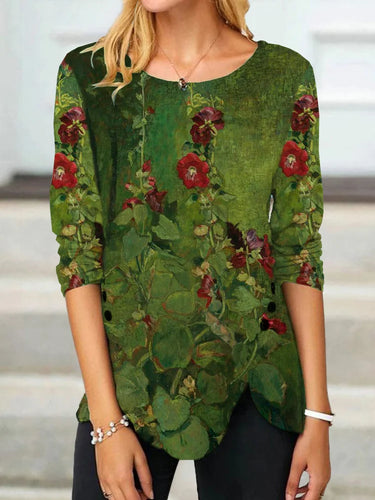 Levoire | shirt à fente boutonnée avec impression artistique de roses trémières