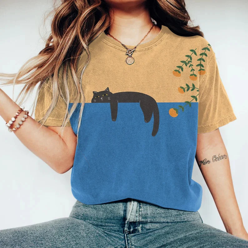 Levoire | T-Shirt Graphique Pour Chats Bicolore Pour Femmes Bleu