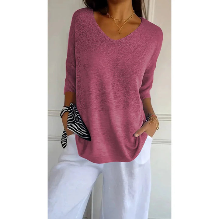 Levoire | Top tricoté uni avec col en V Rose et rouge