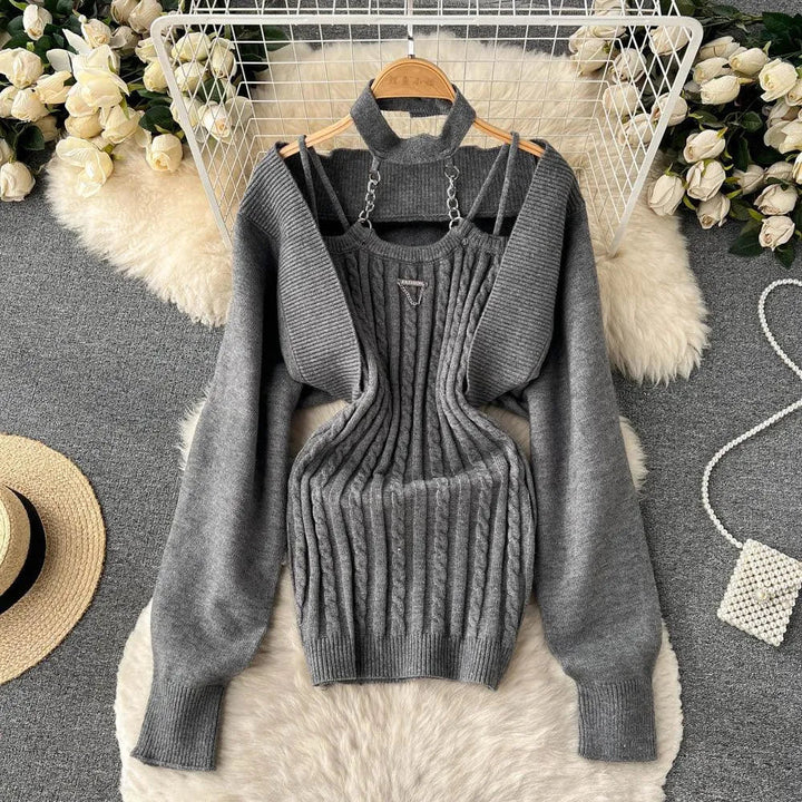 Levoire | Robe pour femme 2 pièces : Robe avec des cordons et chemise élégante Gris Une taille