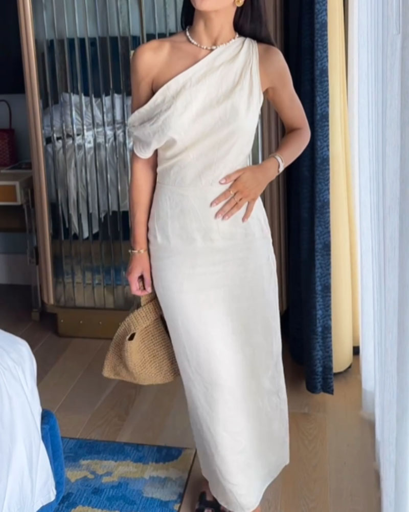 Levoire | Robe En Lin À Une Épaule Élégante Blanc