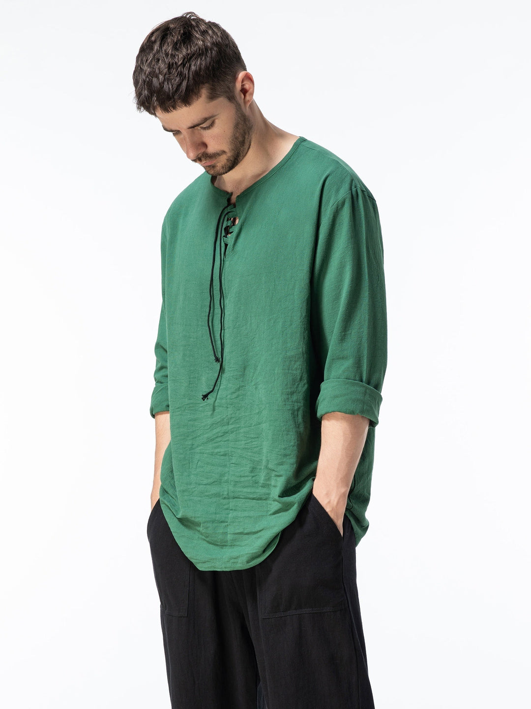 Levoire | T-Shirt Henley À Manches Longues En Mélange Coton-Lin Printemps/Automne