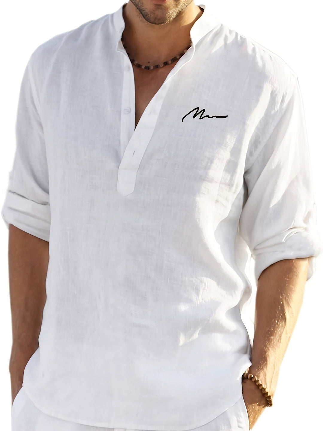 Levoire | Retro Pellavasekoite Henley-Shirt À Manches Longues Blanc
