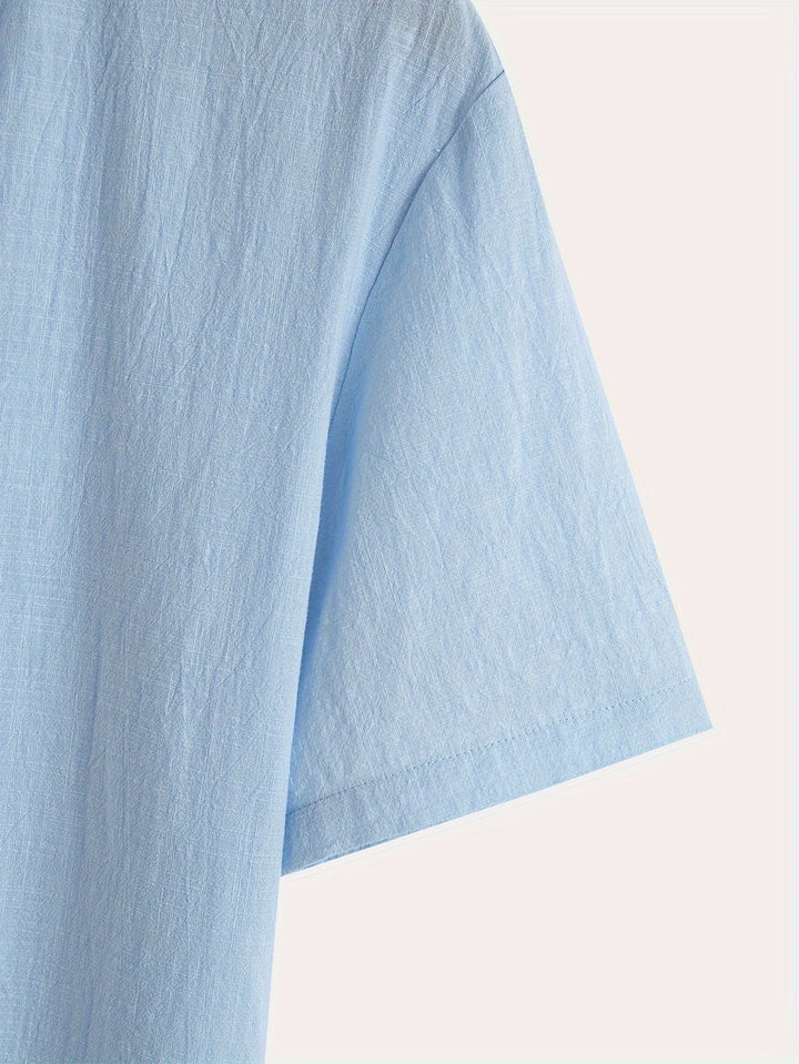 Levoire | T-Shirt Henley À Manches Courtes Unies Avec Col En V Profond