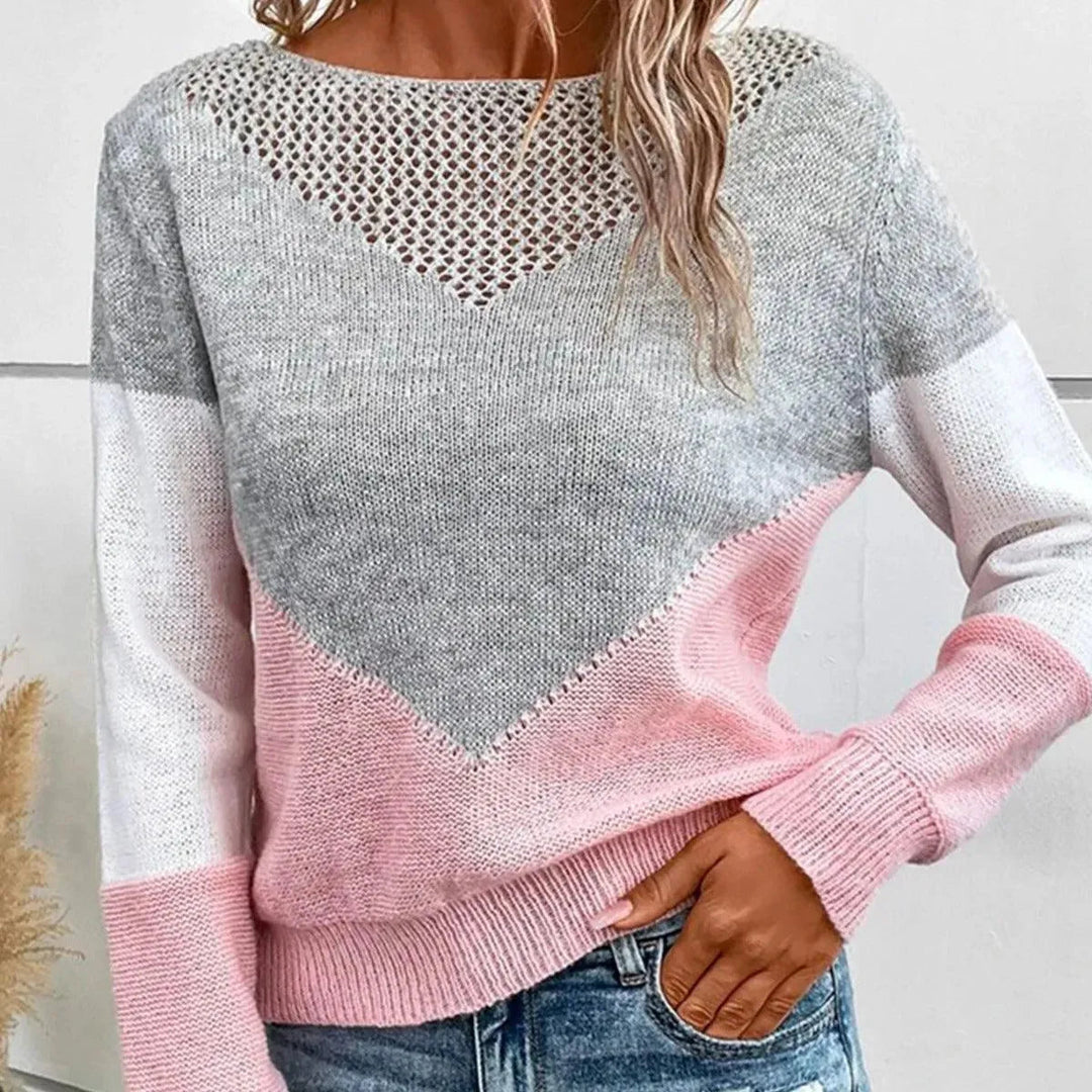 Levoire | Robe en tricot pour femmes avec un fond de couleur contrastante Rosa et gris bloc de couleur