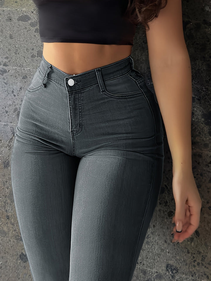 Levoire | Jeans Skinny Taille Haute, Jean Streetwear Élastique Avec Fermeture À Bouton, Jeans Et Vêtements Pour Femmes