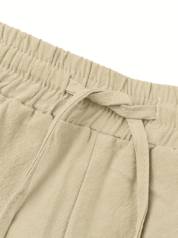 Levoire | Homme Coton Lin Mélange Bande De Publication Et Pantalon Harem