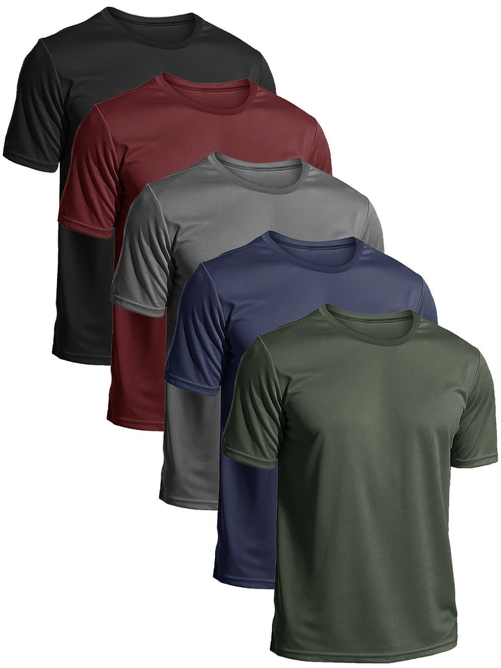 Levoire | 5 Paquet De T-Shirts De Sport Respirants Noir vin marine olivier vert gris