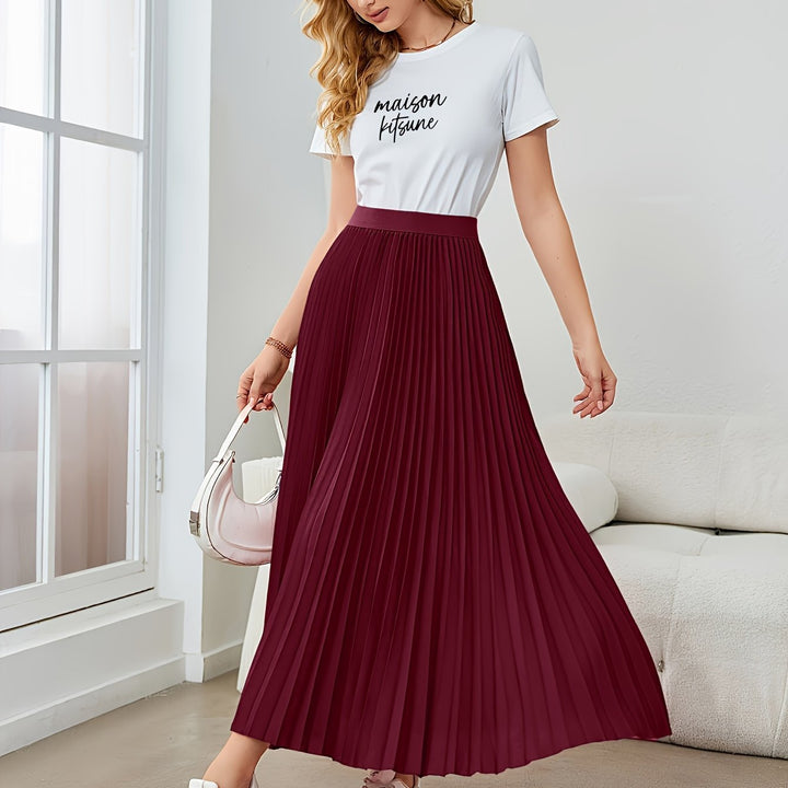 Levoire | Jupe Mi-Longue À Volant Monochrome Avec Taille Élastique Rouge sombre-A