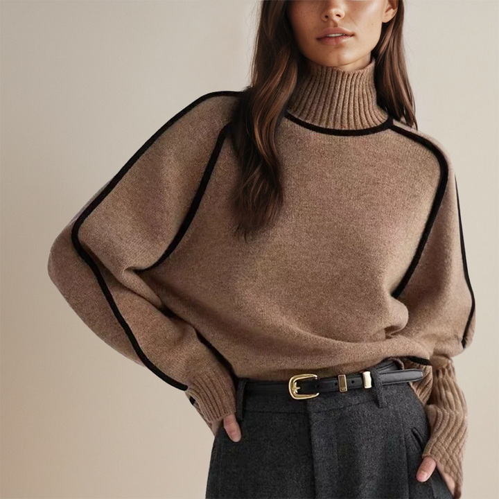 Levoire | Chemise À Col Haut Luxueux Avec Des Détails Contrastés Braun