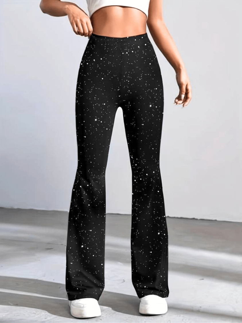 Levoire | Pantalon femme Pantalon évasé en tissu pailleté Design tendance et élégant 2XL