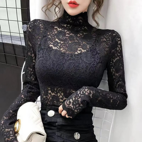 Levoire | Chic Slim Fiancé Col Montant Dentelle Pull À Manches Longues