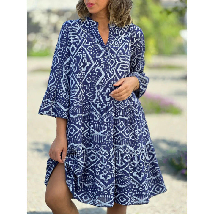 Levoire | Robe Décontractée À Imprimé Col En V Bleu