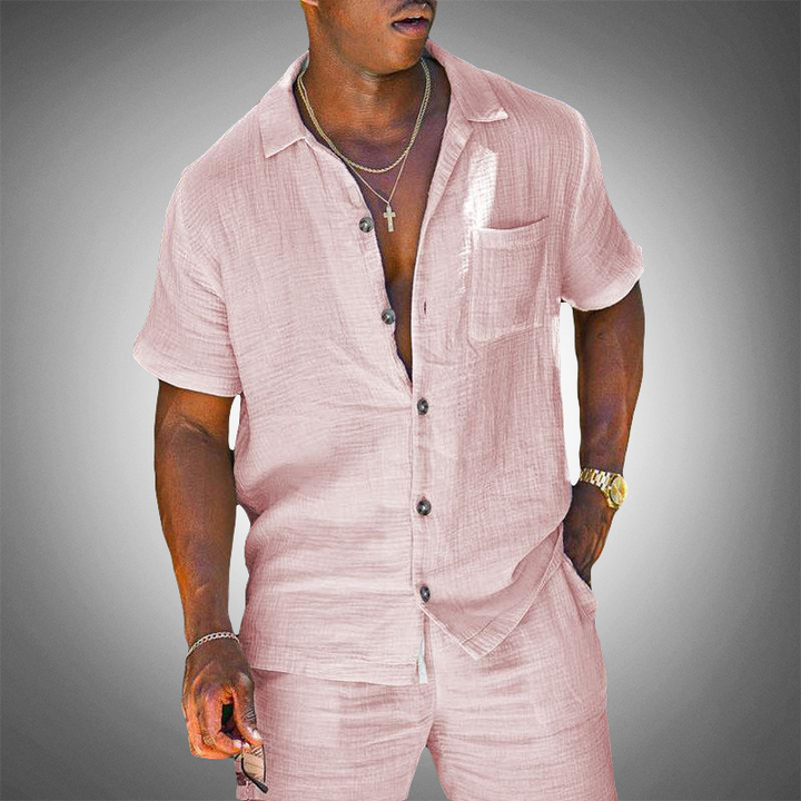 Levoire | Chemise Et Short Ensemble En Lin Pour Hommes Rosa