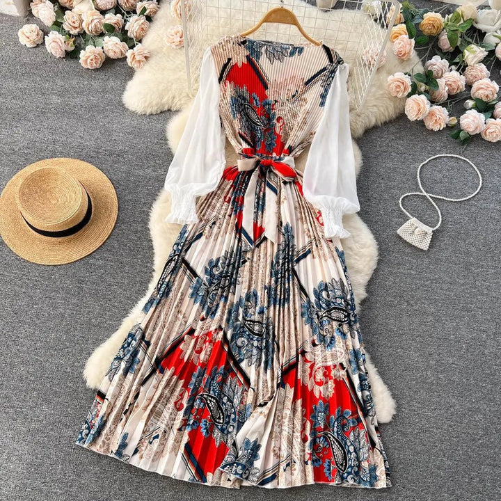 Levoire | Robe avec imprimé ethnique pour femmes, dotée d'un motif floral à nouer