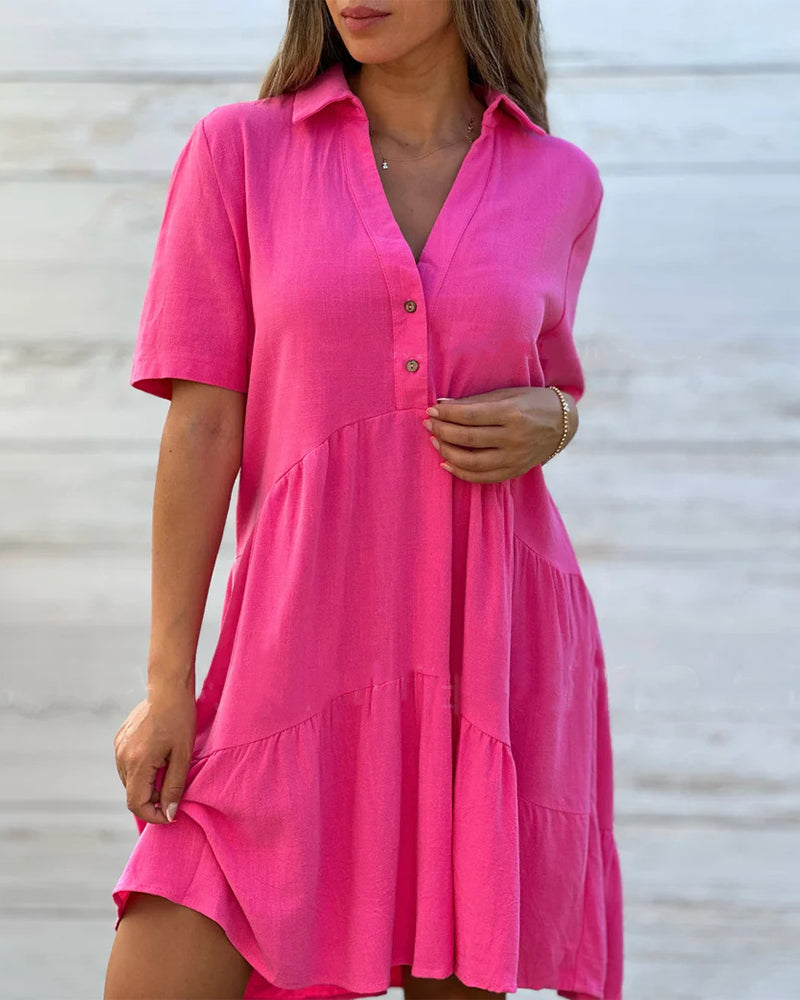 Levoire | Robe D'Été Classique Avec Décolleté En V Et Boutons Rosa