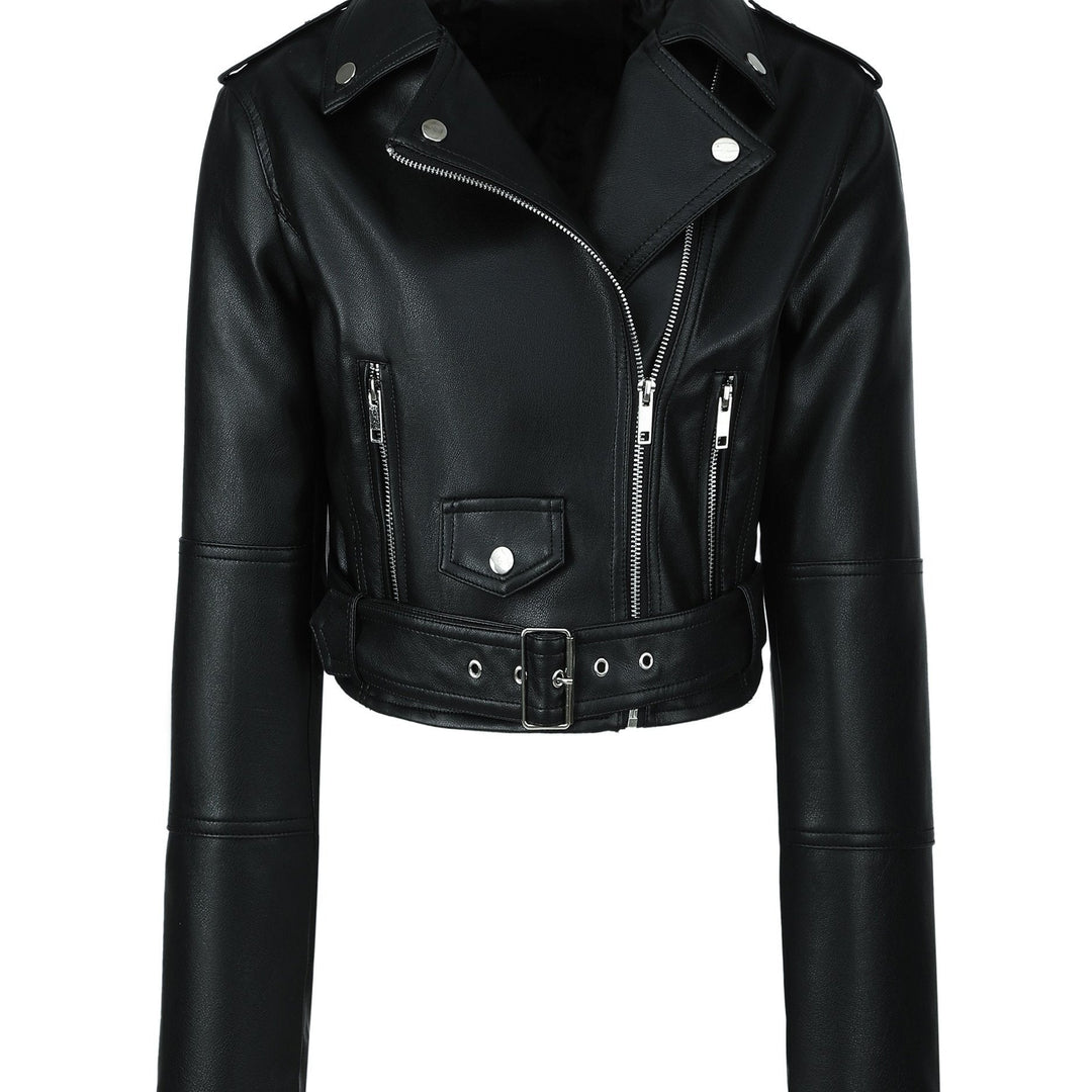 Levoire | Veste En Simili-Cuir Cropped Avec Zip Et Manches Longues