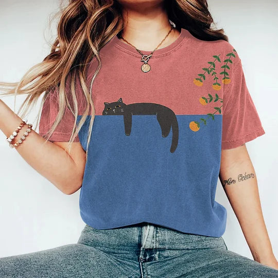 Levoire | T-Shirt Graphique Pour Chats Bicolore Pour Femmes Rosa