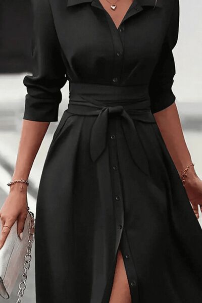 Levoire | Robe Chemise Midi À Col Montant Manches Longues