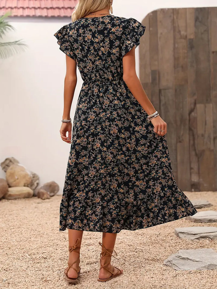 Levoire | Robe Florale Avec Décolleté En V Et Élégantes Manches À Volants