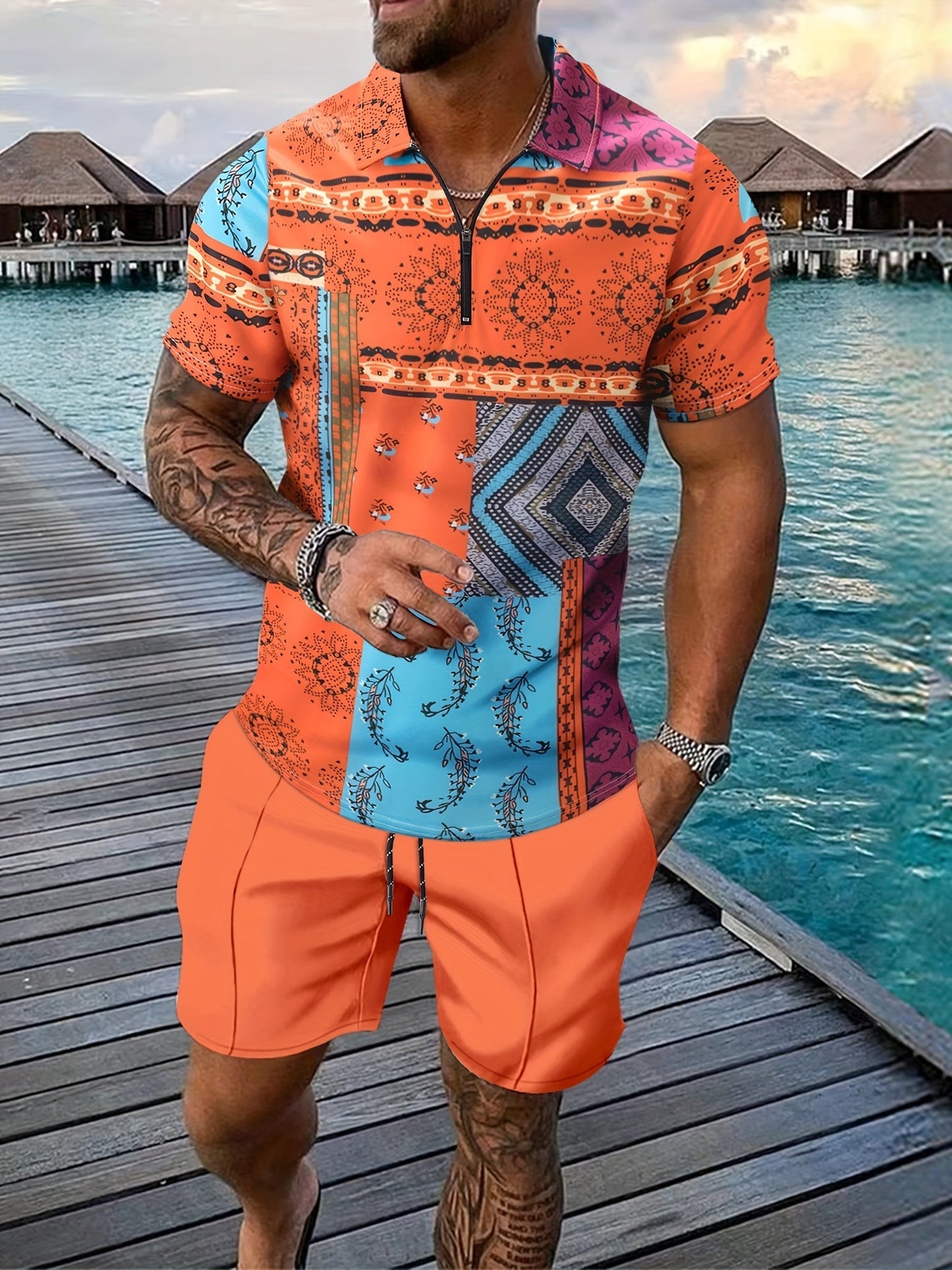 Levoire | Ensemble Paisley À Deux Pièces Pour Hommes D'Été Orange