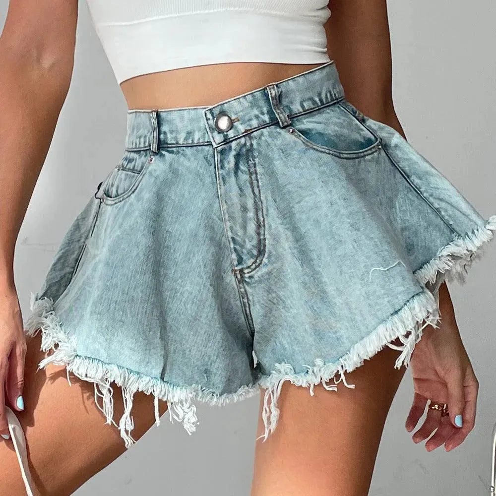 Levoire | Shorts en jean larges avec franges pour femmes