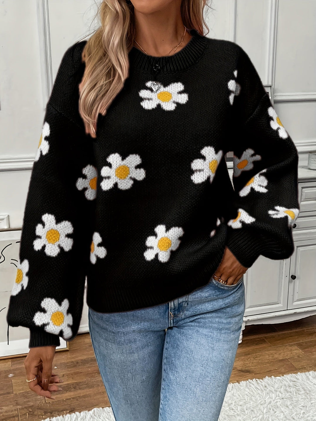 Levoire | Pull Avec Motif Floral Noir