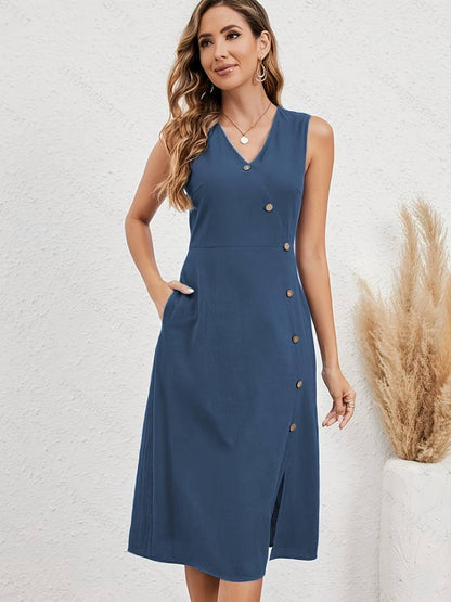 Levoire | Robe Midi Avec Décolleté En V Et Décor De Boutons