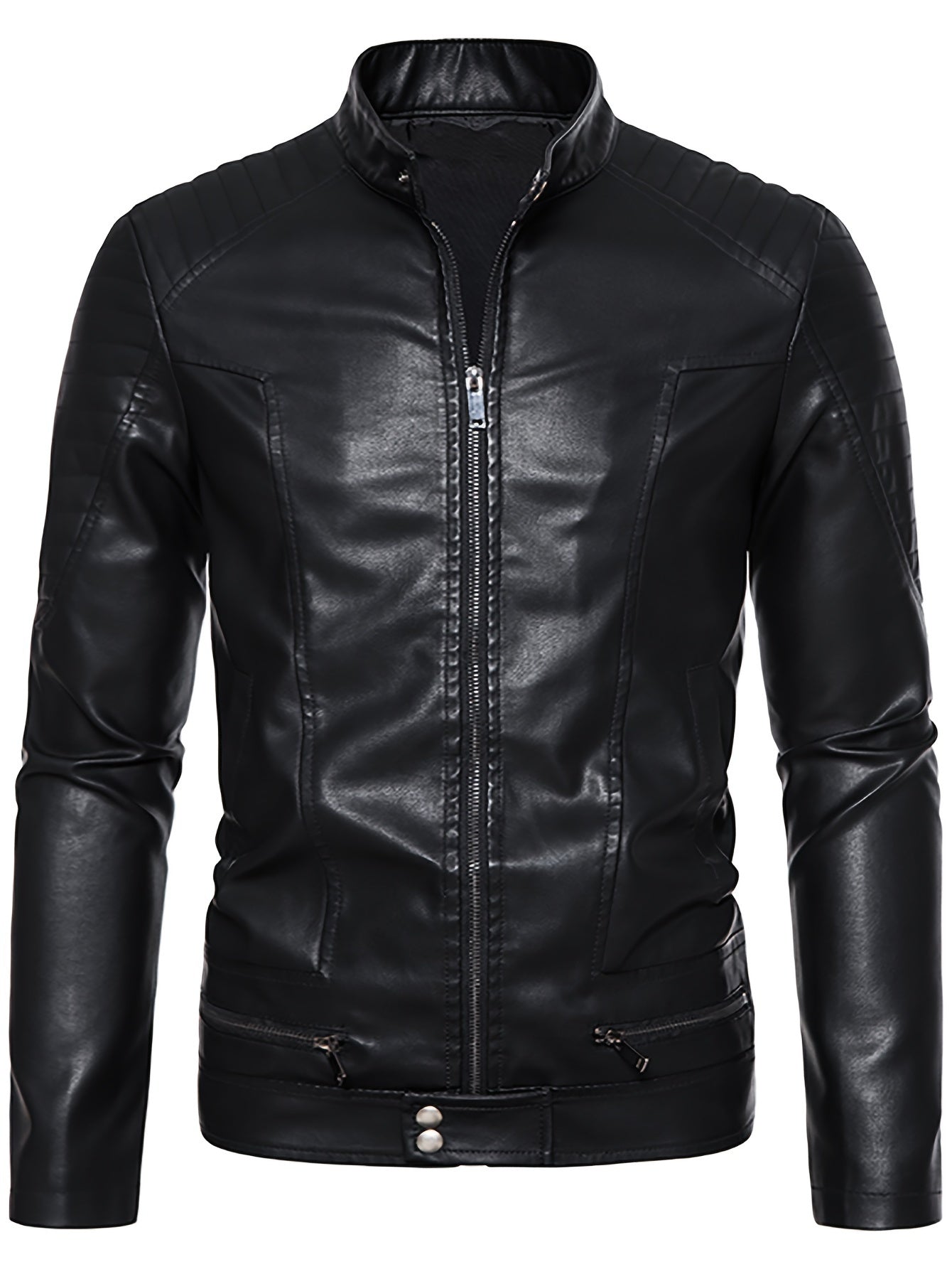 Levoire | Chic Veste D'Été En Cuir Pour Hommes Avec Zip Et Col Montant Noir