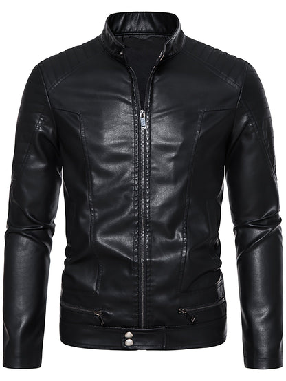 Levoire | Chic Veste D'Été En Cuir Pour Hommes Avec Zip Et Col Montant Noir