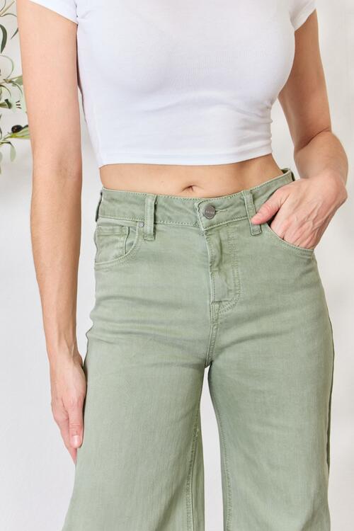 Levoire | Taille Haute, Ourlet Brut Et Jean À Jambes Larges Vert