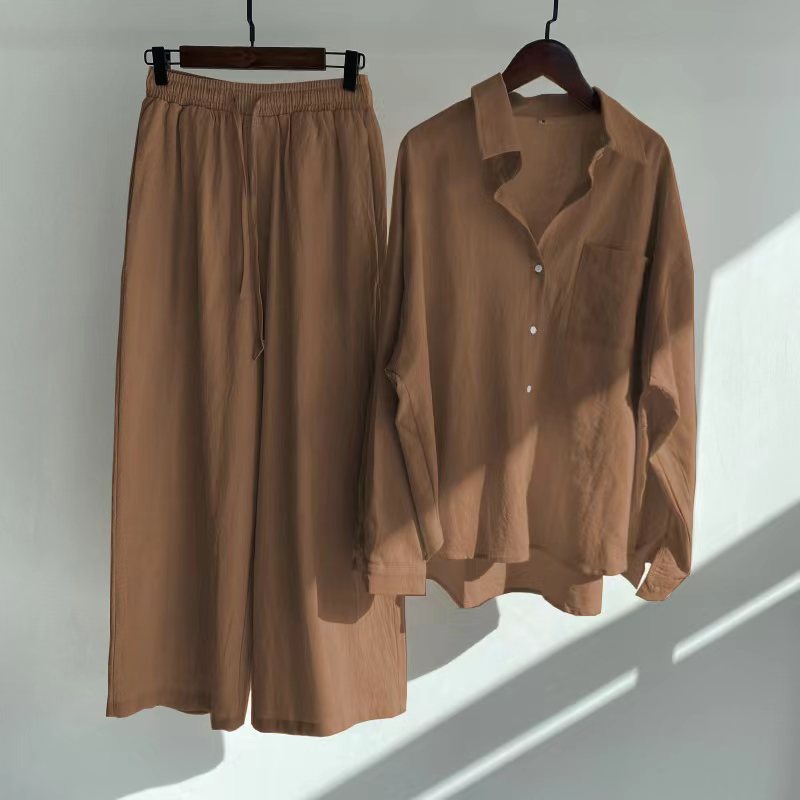 Levoire | Ensemble Élégant En 2 Pièces Avec Chemise & Pantalon Large MARRON
