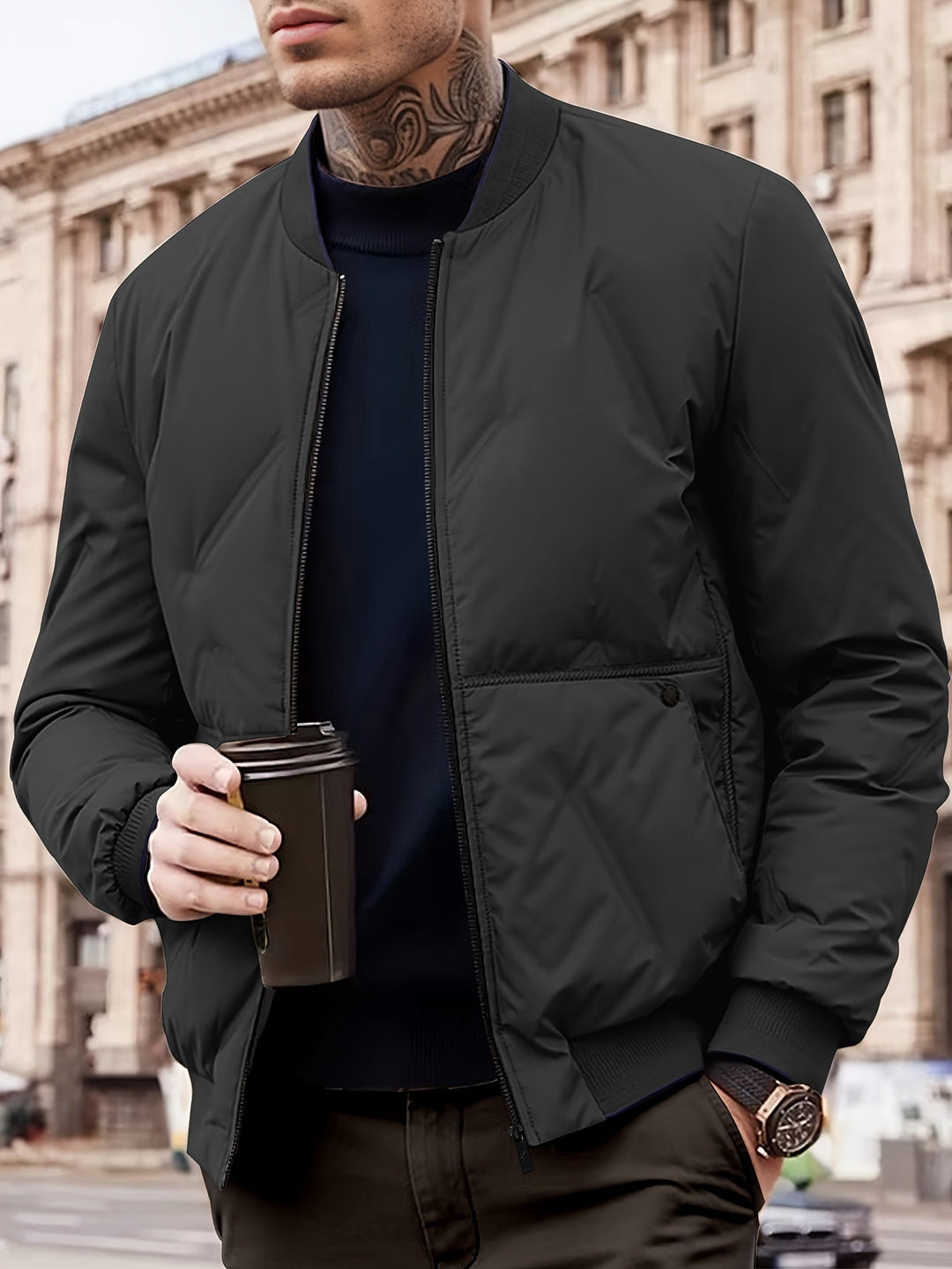 Levoire | Veste À Col Baseball À Manches Longues Avec Fermeture Éclair Noir