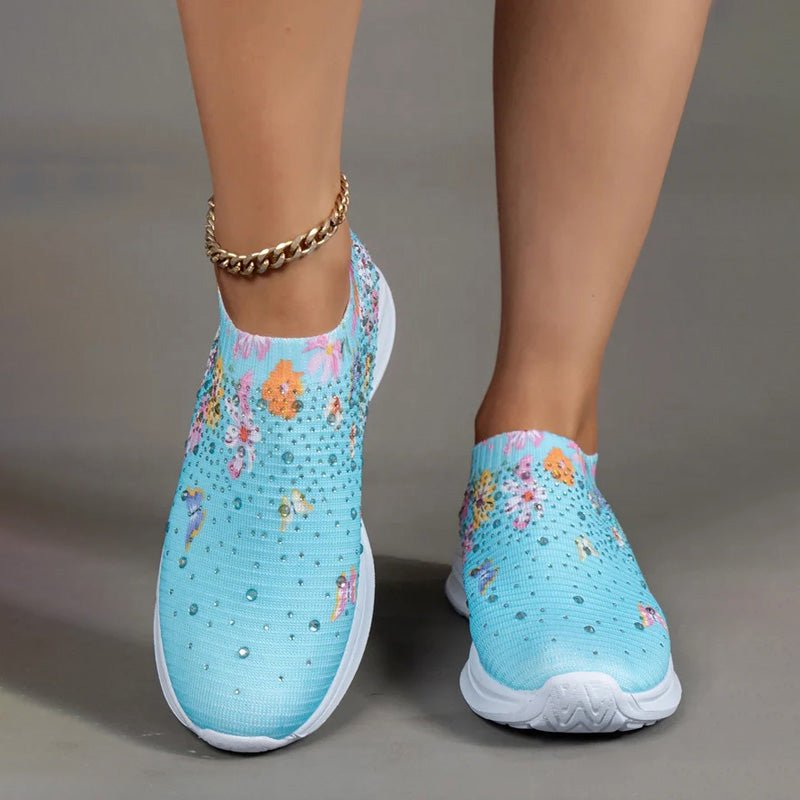 Levoire | Baskets Slip On Confortables Avec Motif Papillon Pour Femmes Bleu