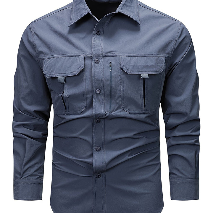 Levoire | Chemise Cargo Simple À Manches Longues Pour Hommes Haze Bleu