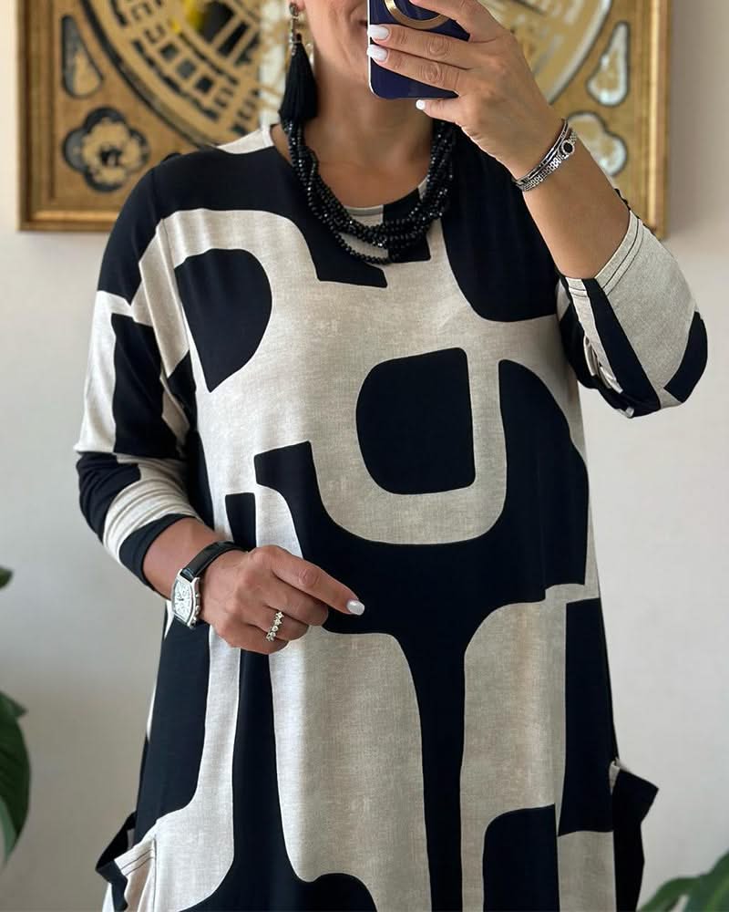 Levoire | Long Printed Dress With Long Sleeves