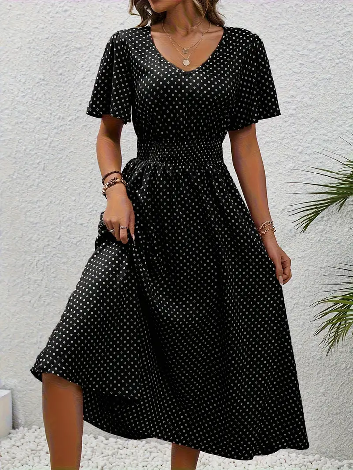 Levoire | Robe Taille Froncée Imprimée sur Toute la Surface, Robe Décontractée à Manches Courtes