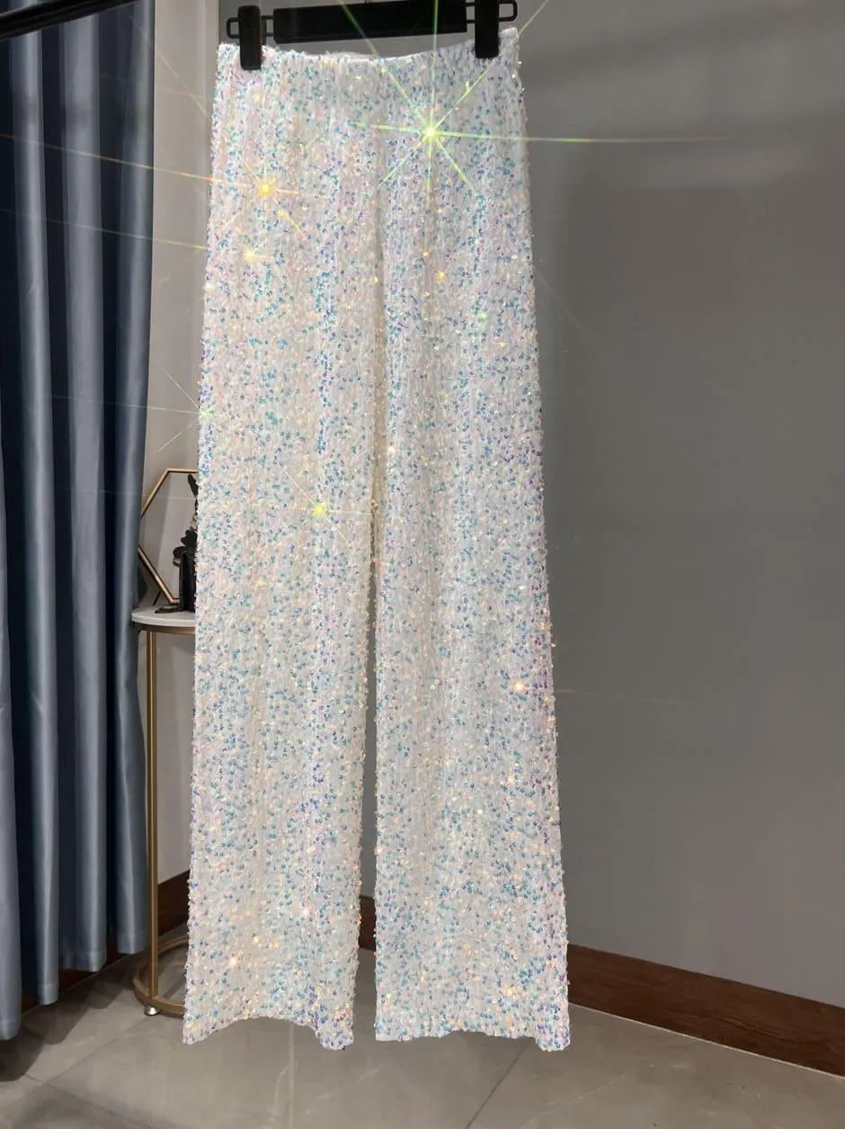 Levoire | Pantalons de soleil larges avec des paillettes Taianomainen Blanc
