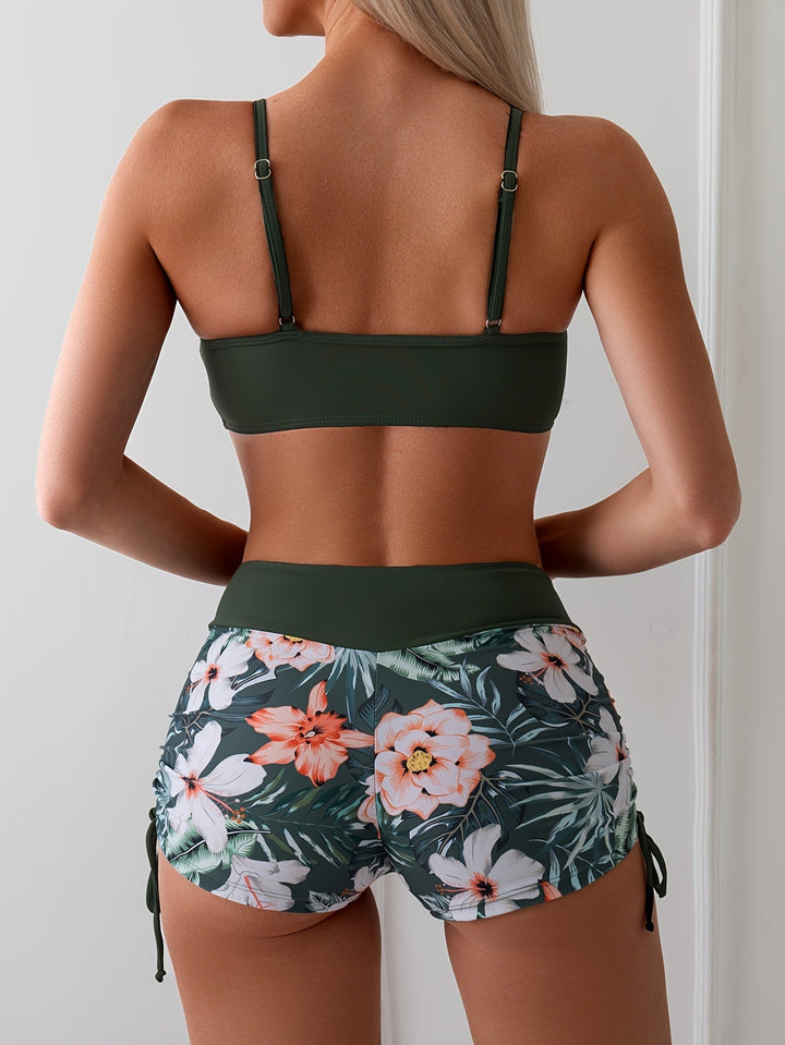 Levoire | Bikini 2 Pièces Avec Motif Floral Vert Et Taille Haute