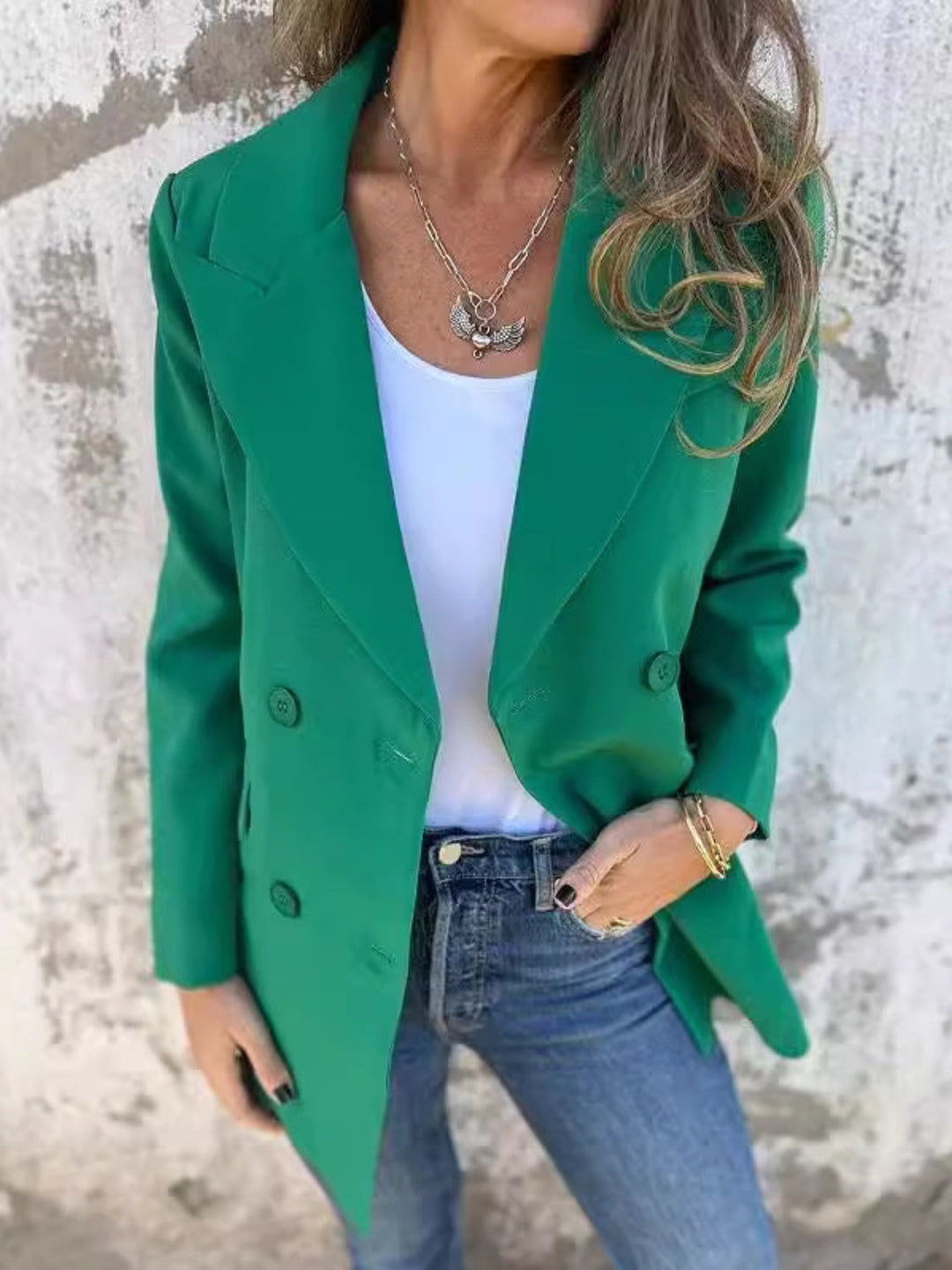 Levoire | Blazer À Col Classique À Manches Longues En Taille Entière Vert
