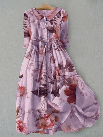 Levoire | Robe de Bal à Manches Longues avec Imprimé Floral Violet